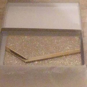 Jimmy Choo Platinum Ice Emmie Dusty Glitter Clutch (Complete W/ Attached Chain)